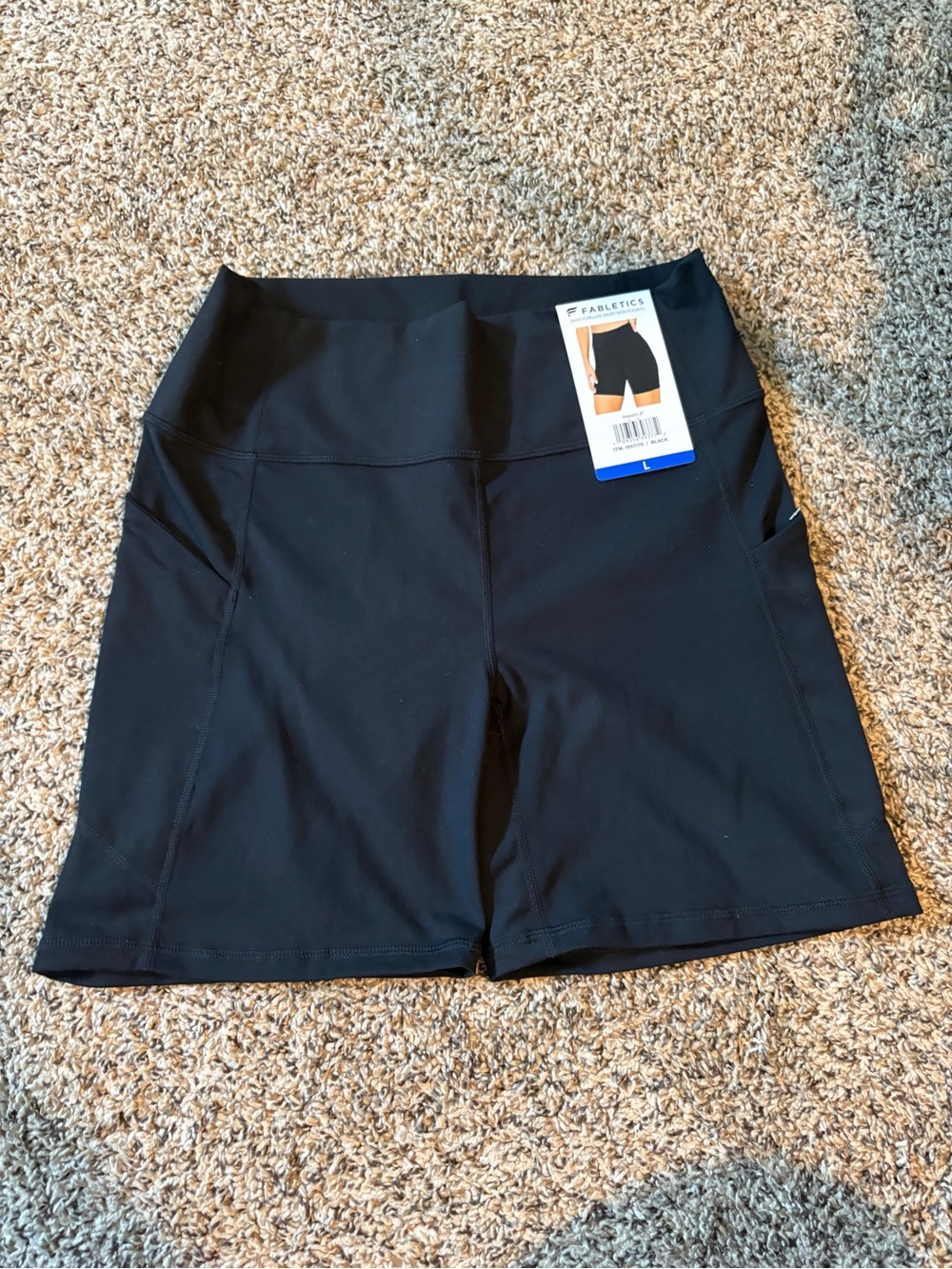 Fabletics Black High-Rise Bike Shorts with Side Pockets